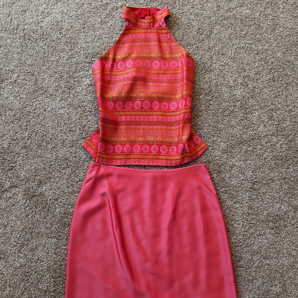 2pc Fuschia Backless Dress